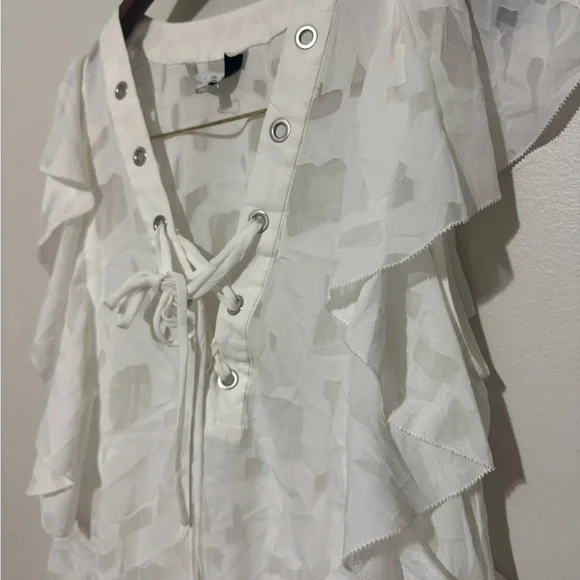 IRO Gilka Burnout Lace-Up Top REVOLVE Size 36/2 Small White Flutter Sleeve - Picture 2 of 10
